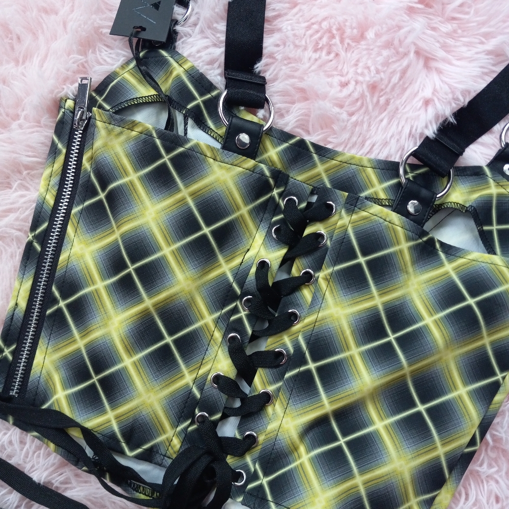 SOLD OUT ONLINE! Dolls kill Vile & Enchanted plaid set- widow goth corset - Picture 10 of 14